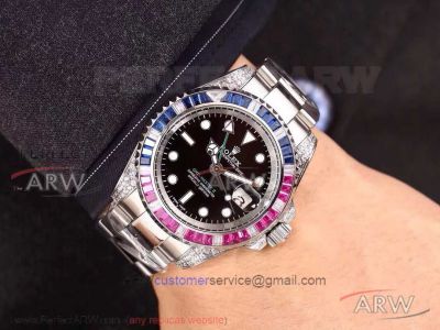 AAA Replica Rolex GMT-Master II 40 MM Pepsi Diamond Sapphire Bezel Black Dial Automatic Watch